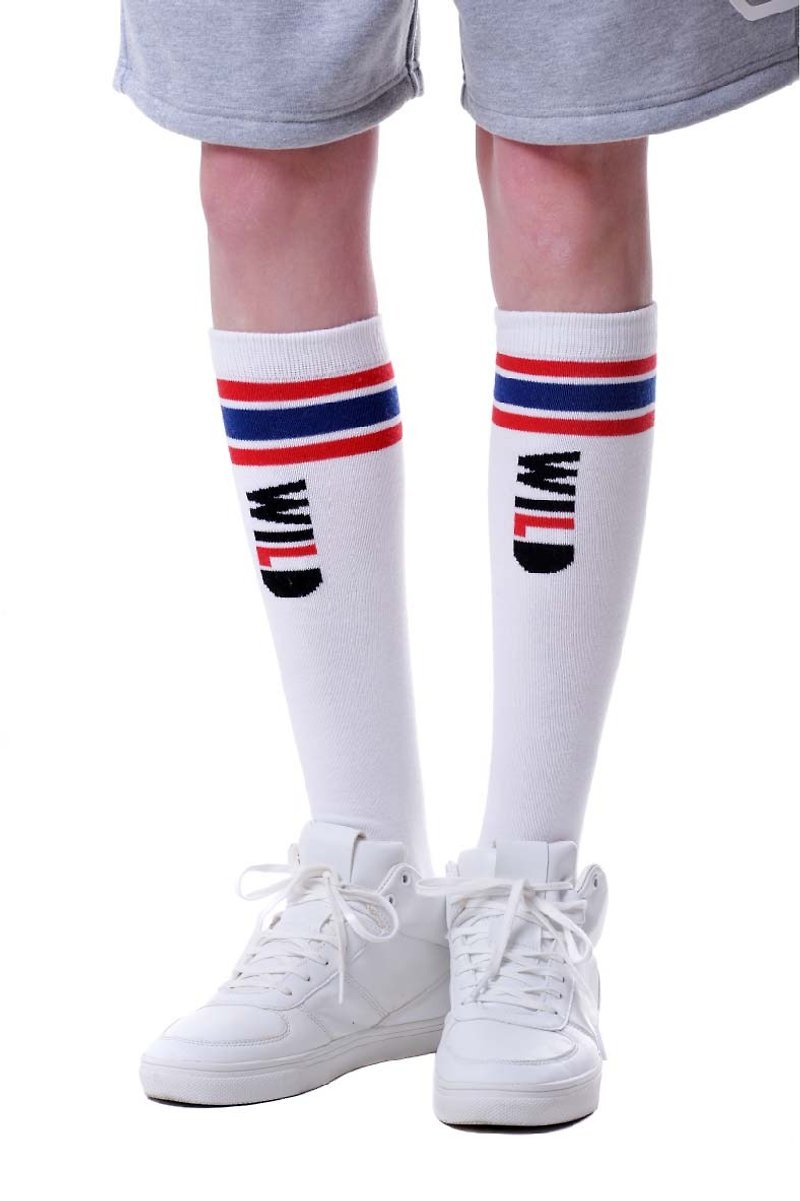 Fool's Day Printed Knee High Socks - Wild & Cool. Red - ถุงเท้า - ผ้าฝ้าย/ผ้าลินิน ขาว