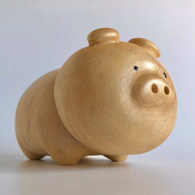 Wood carving pig with toothpick sideways - ของวางตกแต่ง - ไม้ สีกากี