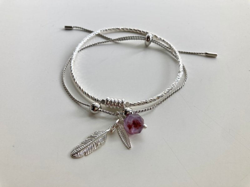 Amethyst bracelet bracelet set with feather charm - Bracelets - Crystal 