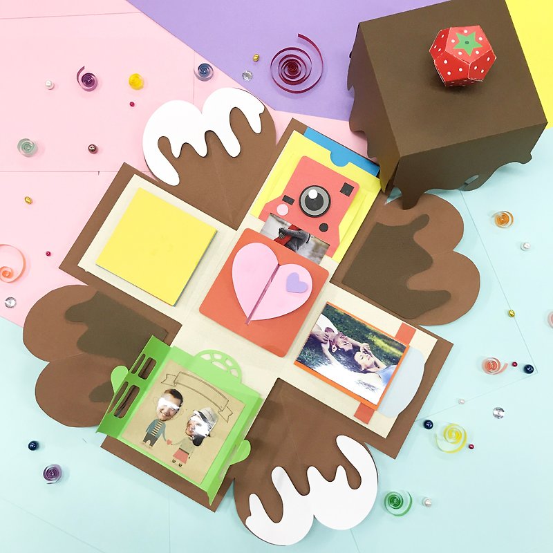 巧克力限定版爆炸盒連精巧5個機關材料包 - 木工/竹藝/紙雕 - 紙 咖啡色