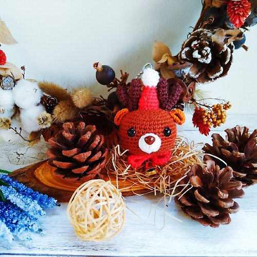 花兔手作 Hwatokki Handmade 迷你版 麋鹿不迷路 聖誕帽可可小鹿 鑰匙圈 吊飾 聖誕節 交換禮物