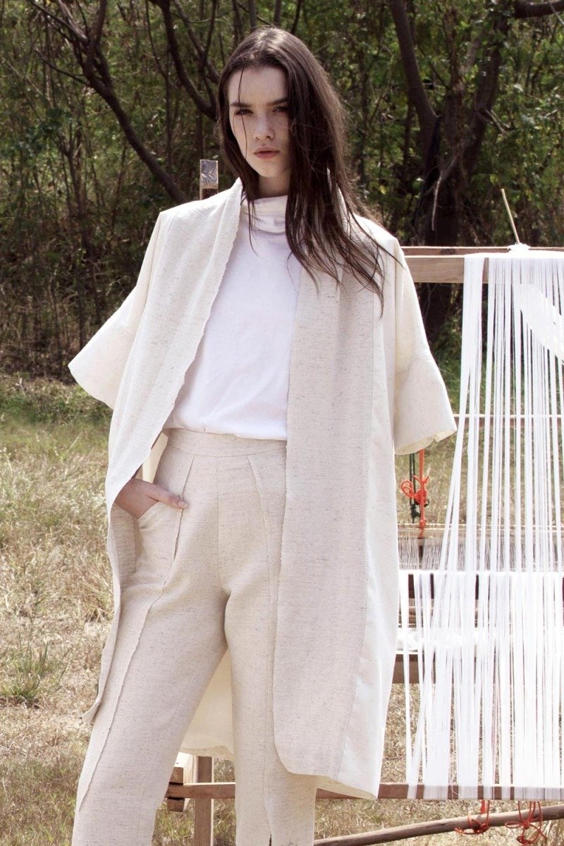 BAMBOO KIMONO JACKET - 女大衣/外套 - 棉．麻 咖啡色