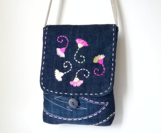 Denim Boho Purse with good Purple Flower