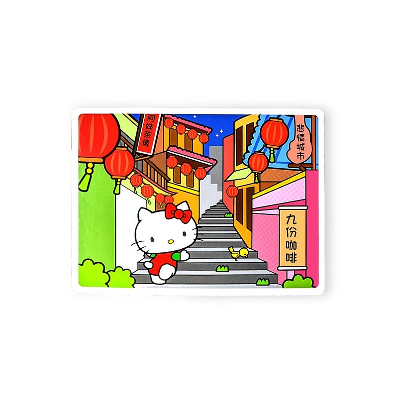 [Roaming Taiwan X Sanrio] Kitty postcard (Jiufen Old Street) + luggage sticker (Pingxi) - การ์ด/โปสการ์ด - กระดาษ 