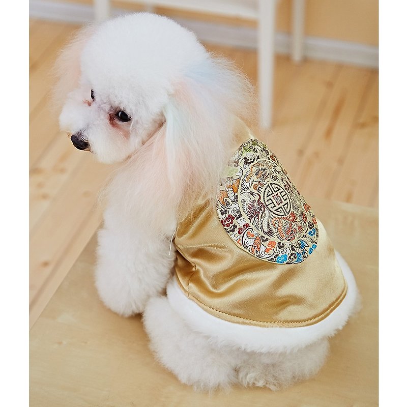 Pet clothes cheongsam modeling Chinese style (gold) - ชุดสัตว์เลี้ยง - ผ้าฝ้าย/ผ้าลินิน สีทอง