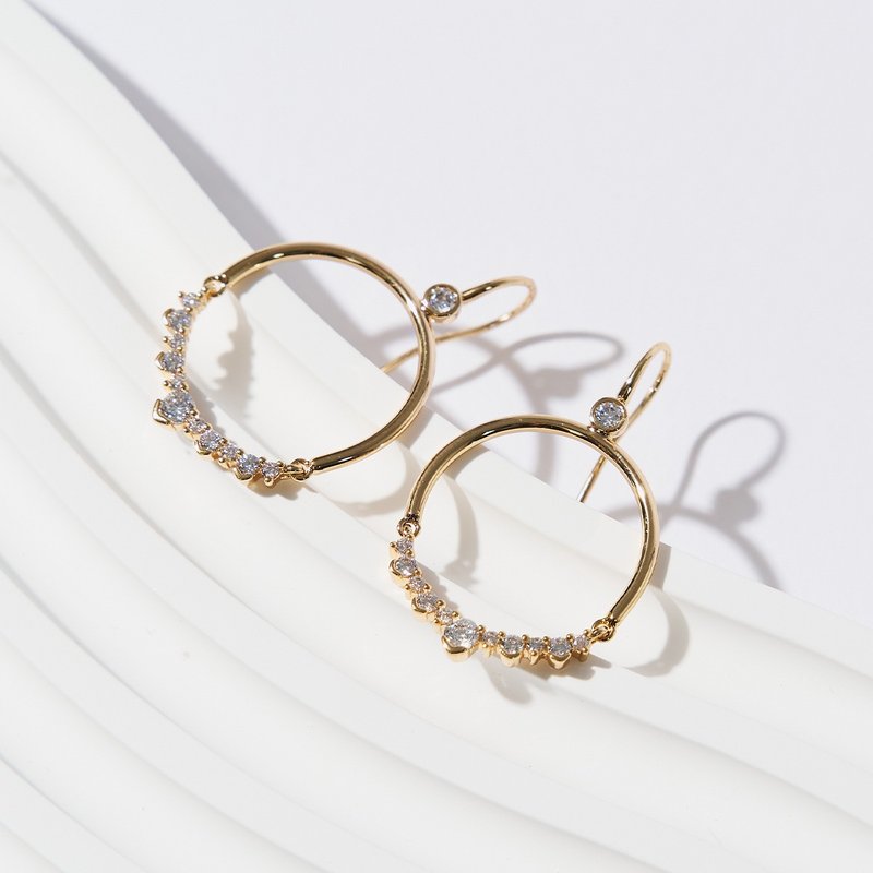 Metropolitan line circle diamond earrings (three colors in total) - ต่างหู - ทองแดงทองเหลือง สีทอง