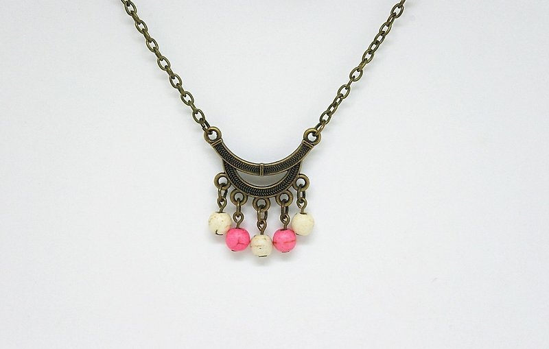Alloy X Imitation Natural Stone Necklace <Peach Flower Embellishment> => Limited X1 - Necklaces - Other Metals Pink
