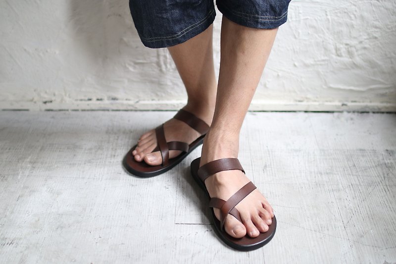 OMAKE whole cow crossing deep Brown slippers around the mean - Sandals - Genuine Leather Brown