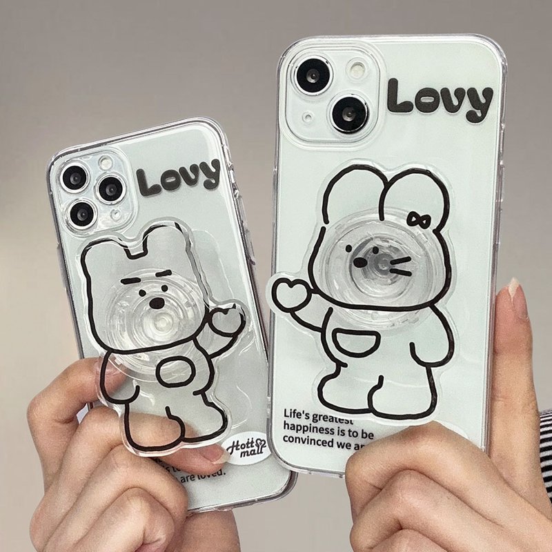 Lovy iPhone mobile phone couple transparent case acrylic smart tok set - 手機殼/手機套 - 塑膠 多色
