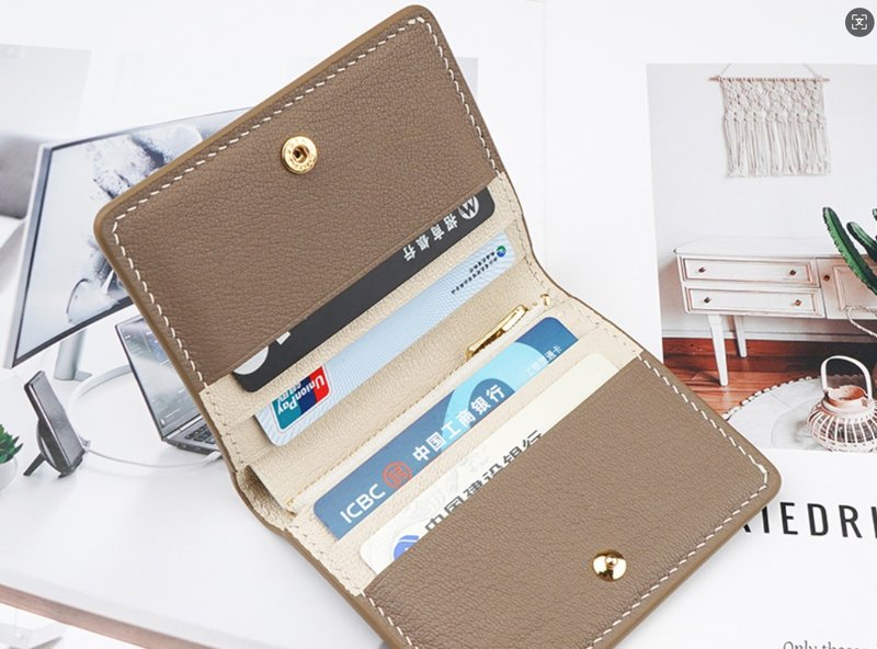 Simple handmade genuine leather short contrast color multi-card wallet - อื่นๆ - หนังแท้ หลากหลายสี