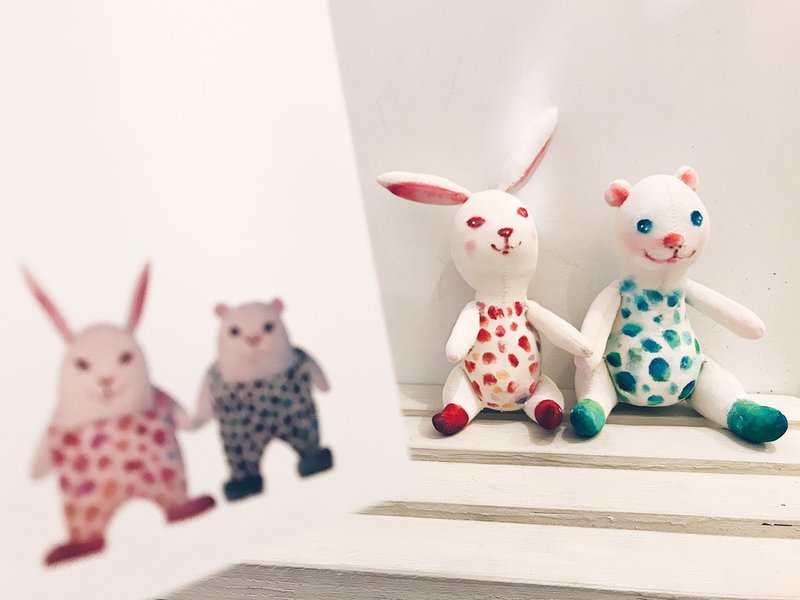 客訂收藏熊兔娃娃 || 動物布偶 / 手繪壓克力 /擺飾藝品 - 公仔/玩偶 - 顏料 多色