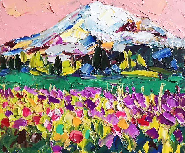 富士山オリジナルアートインパスト油絵風景アートフラワーbyVerafe