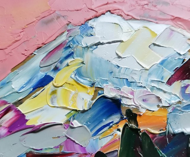 富士山オリジナルアートインパスト油絵風景アートフラワー