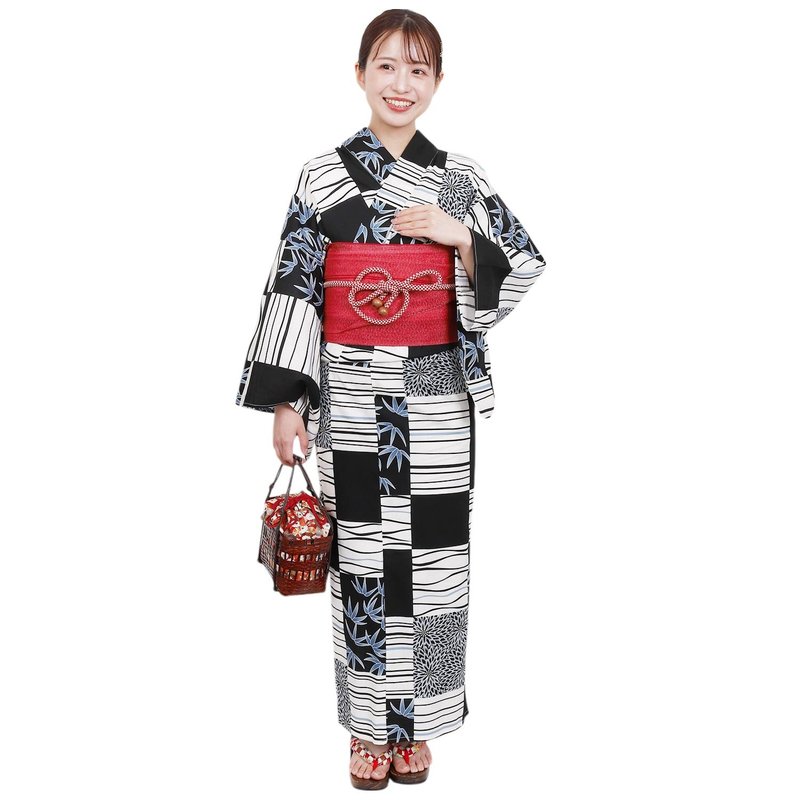 日本 和服 女性 梭織 浴衣 腰封 2件組 F Size x40-09a yukata - 其他 - 棉．麻 黑色