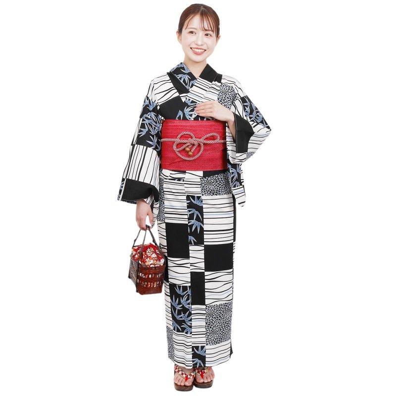 日本 和服 女性 梭織 浴衣 腰封 2件組 F Size x40-09a yukata - 其他 - 棉．麻 黑色