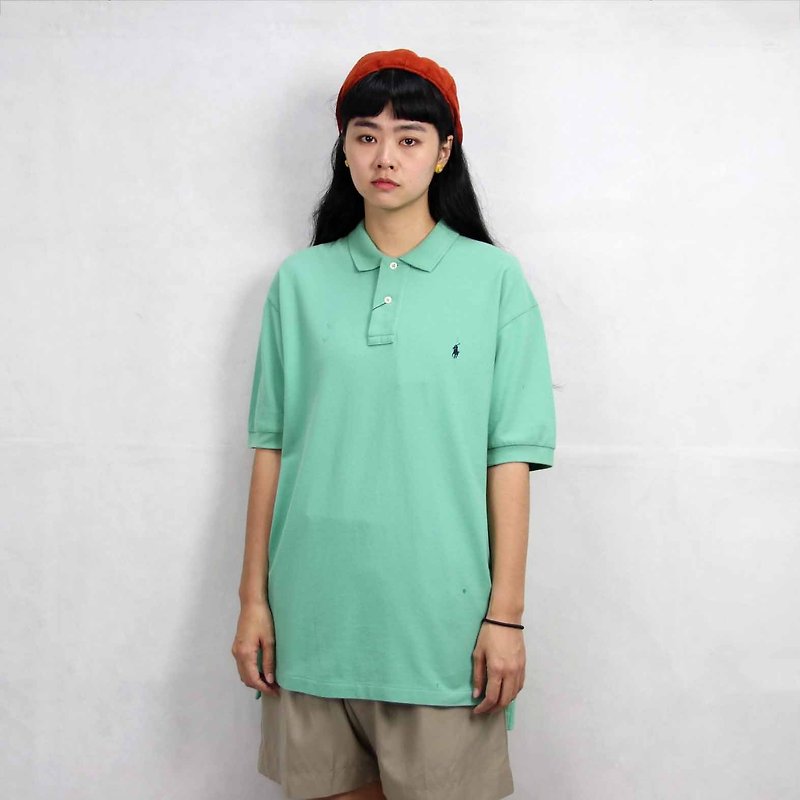 Tsubasa.Y Ancient House 005 Cream Green Ralph Lauren POLO Shirt, Vintage Vintage - Men's T-Shirts & Tops - Polyester 