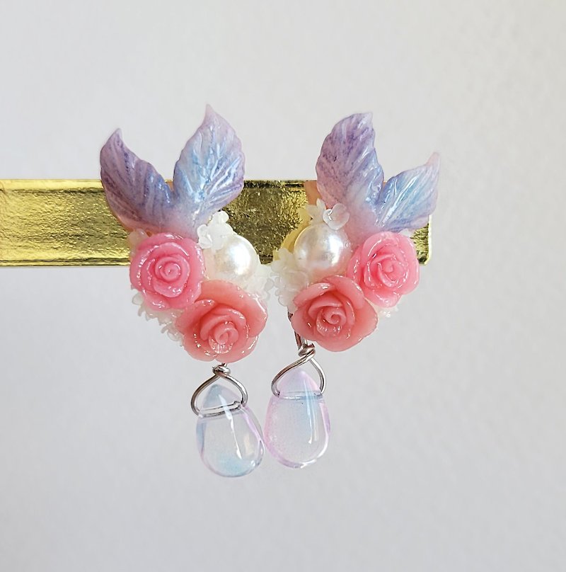 Rose Mermaid Tears Sterling Silver Earrings/ Clip-On - Earrings & Clip-ons - Clay Multicolor
