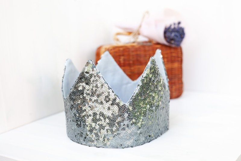 Grey Sequin Crown - 帽子 - 棉．麻 灰色