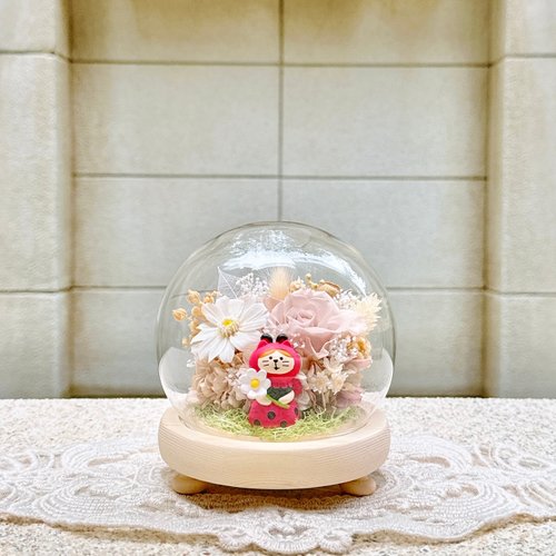 花逸設計 huayi flower design 貓咪/柴犬/永生花/乾燥花/夜燈/玻璃盅/玻璃罩