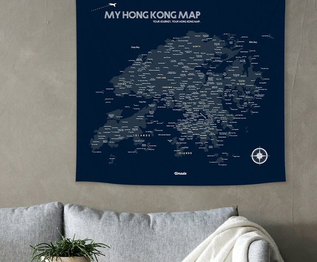 My Map Hong Kong Hong Kong Map - Hong Kong Map - Arrangement - Hong Kong Hanging Cloth. Navy  Blue (Customized Gift) - Shop Umade Maps - Pinkoi