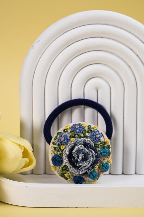 sacit-shop hair rubber band, flower lover pattern, blue-blue