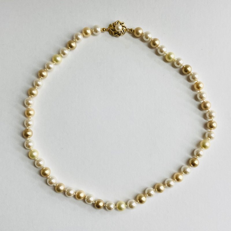 Glass mix pearl all knot necklace M/8mm approx. 48cm/yellow gold mix/made in japan - สร้อยคอ - แก้ว สีทอง