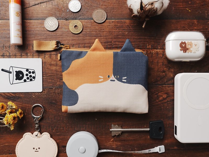 Furry Zoo style coin purse lightweight tarpaulin tabby cat - กระเป๋าสตางค์ - เส้นใยสังเคราะห์ สีส้ม