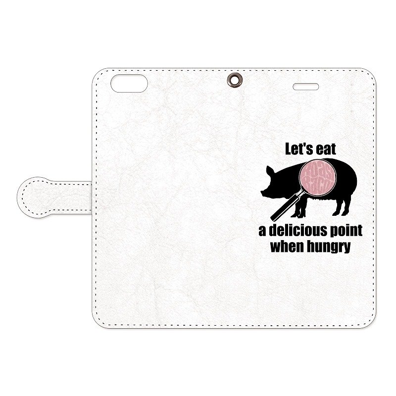 [Notebook type iPhone case] Delicious points / pig - Phone Cases - Genuine Leather White