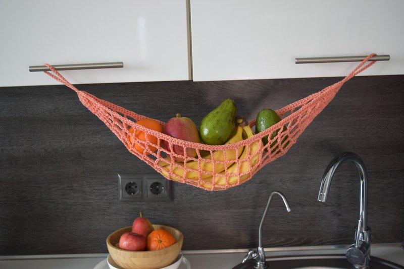 Storage hangable basket. Fruit, vegetable hammock. Under cabinet storage - 居家收納/收納盒/儲物盒 - 聚酯纖維 橘色