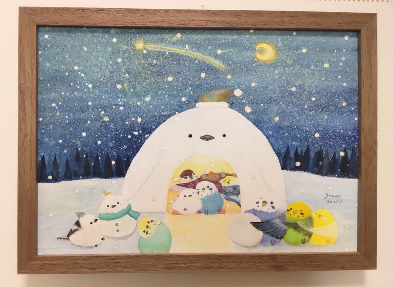 木製額入り原画【かまくらインコ】 - 海報/掛畫/掛布 - 紙 藍色