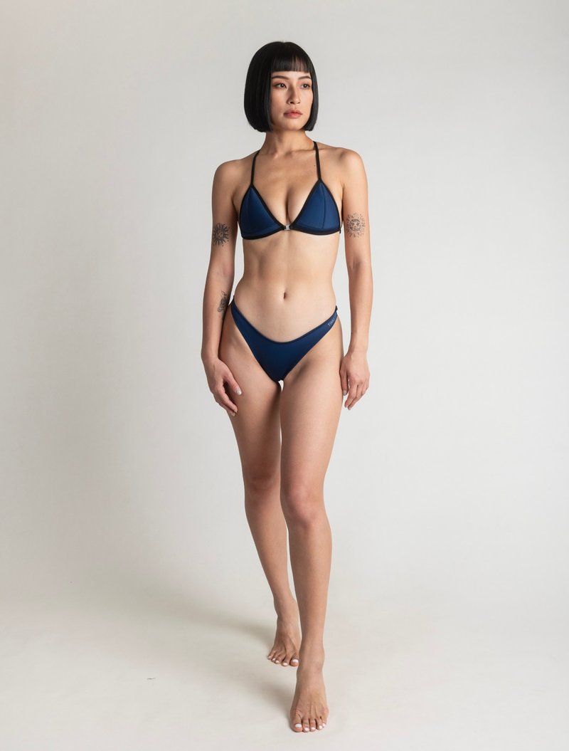 Navy Blue Navy Blue/ 1.5mm NBR Front Button Triangle Bikini/ Top - Women's Swimwear - Other Materials Blue