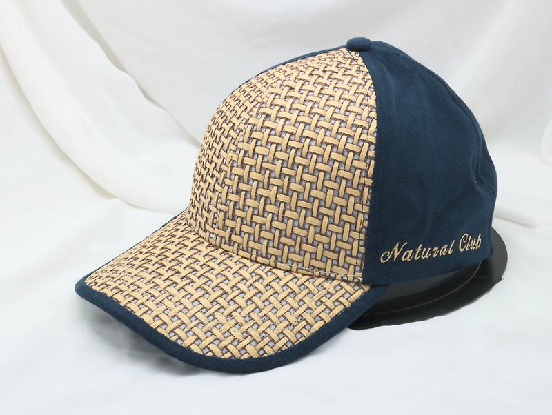 Paper baseball cap (imitation rattan gold + dark blue) old hat made in Taiwan - Hats & Caps - Paper Brown