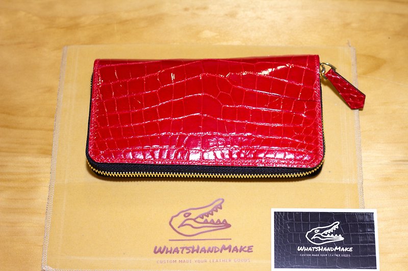 Rose Red Alligator Long Wallet - Wallets - Genuine Leather Red