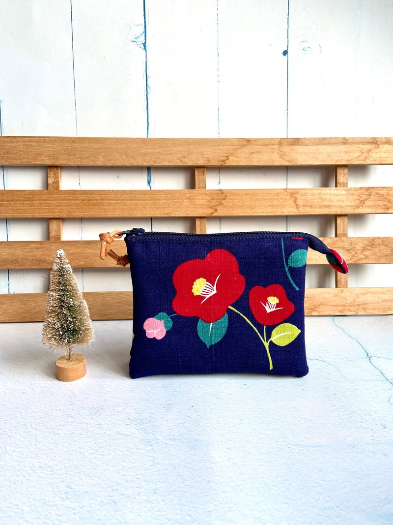 夏の椿5層バッグ防疫収納誕生日交換ギフト日本製綿布製 - コインケース・小銭入れ - コットン・麻 