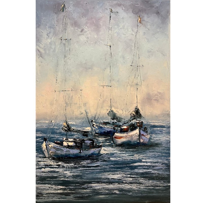 Sailboats Painting Original Artwork Canvas 60x40cm - 海報/掛畫/掛布 - 棉．麻 多色