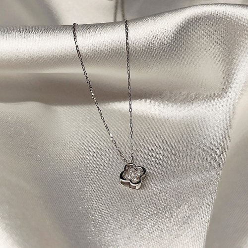 J&L Jewelry 純18K 白K金 天然鑽石 幸運草項鍊