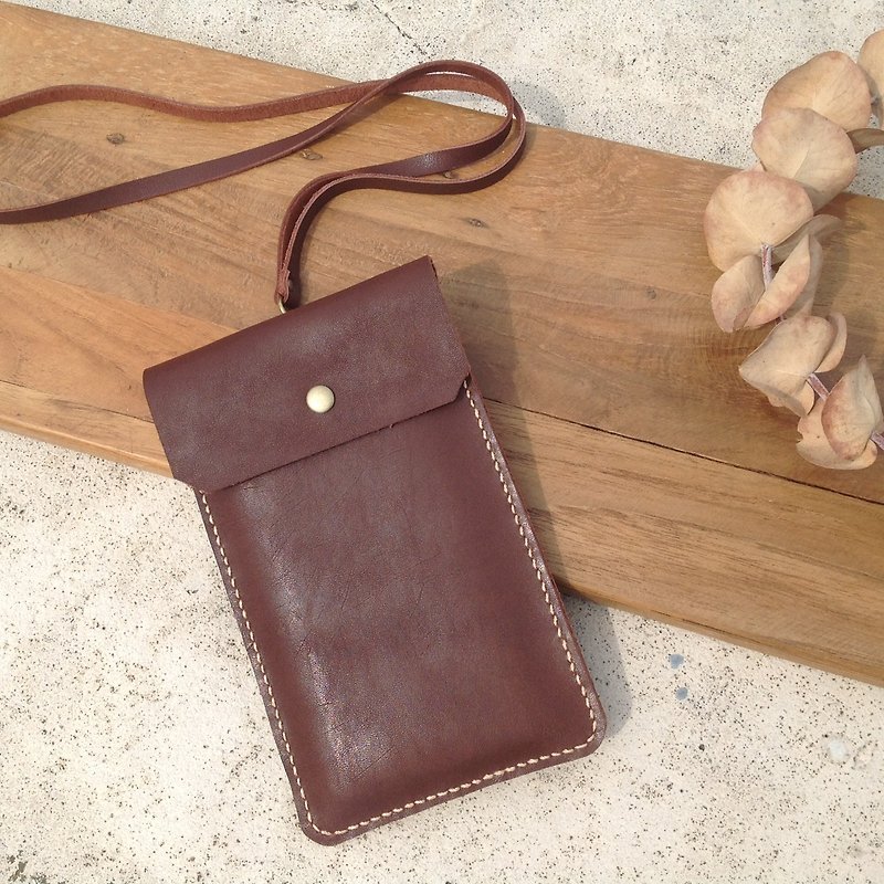Mobile phone straps, you can put your travel card, card, hang your chest, purse hand-stitched, leather [when leather] coffee color - Pencil Cases - Genuine Leather Black