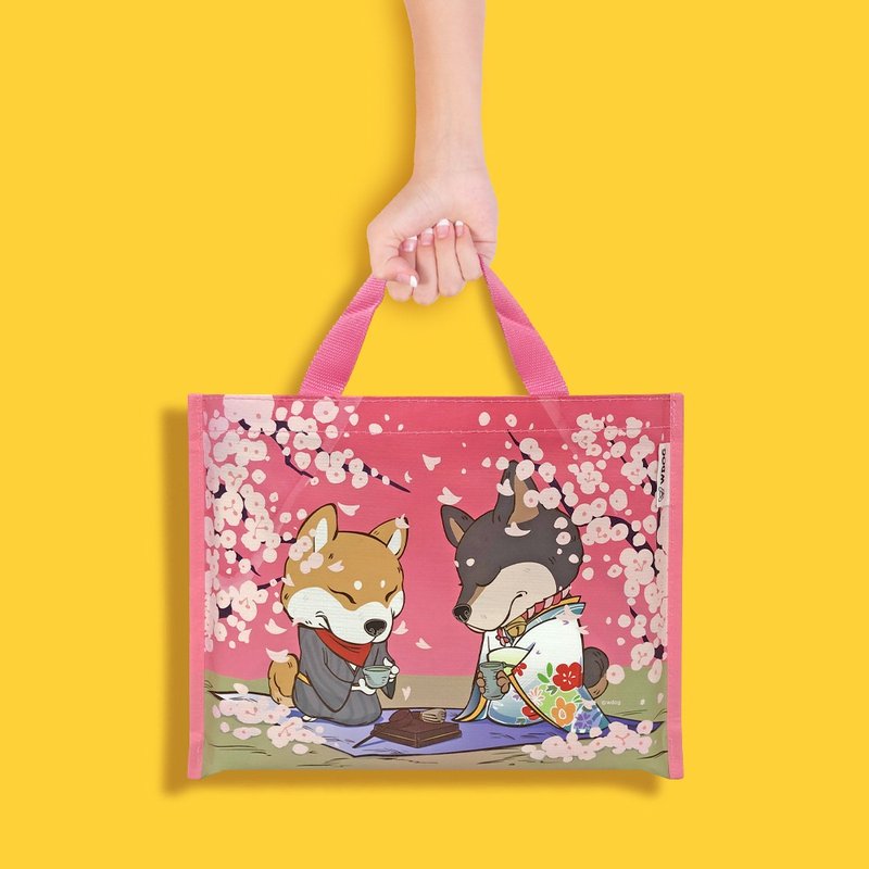 Sunny Bag x WDOG汪來汪趣 野餐墊-柴犬(櫻花季汪汪) - 手提包/手提袋 - 其他材質 粉紅色