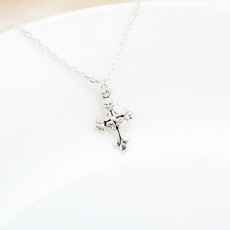 Iris Gothic Cross s925 sterling silver necklace Birthday Valentine's Day gift - Necklaces - Sterling Silver Silver