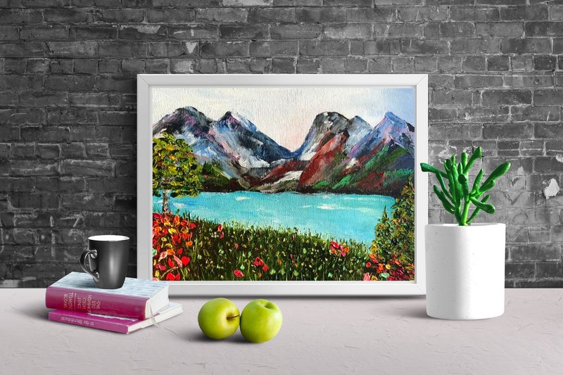 景观约塞米蒂国家公园山林河油画18x24厘米 - 壁貼/牆壁裝飾 - 其他材質 多色