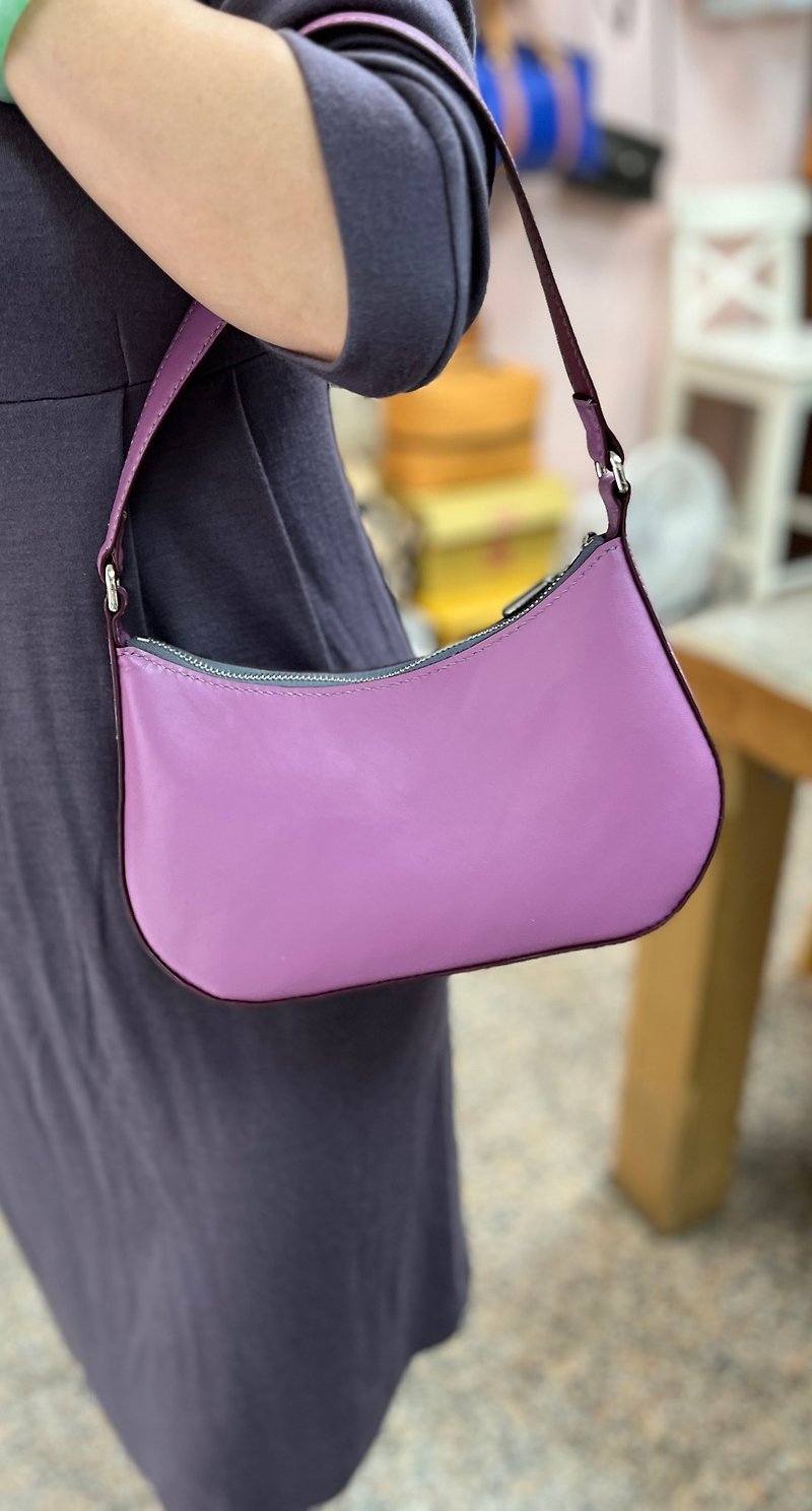 One Shoulder Portable Leather Meniscus Bag - Messenger Bags & Sling Bags - Genuine Leather Purple