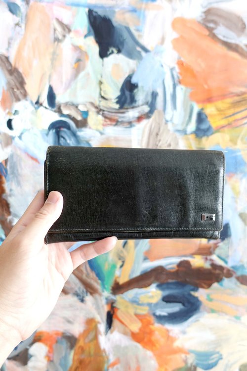 Travel Genius 中古店 義大利名牌GUCCI黑色真皮中古銀包有瑕疵 高階二手古著珠寶首飾