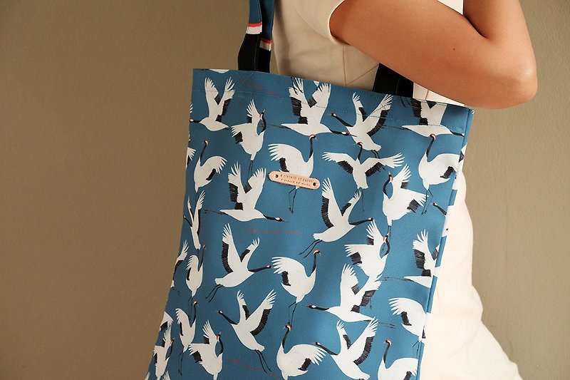 Tote bag :  RED CROWNED CRANE - Handbags & Totes - Polyester Blue