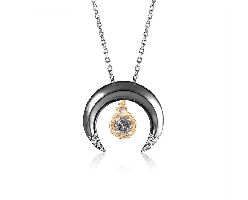 Salt & pepper diamond triple goddess necklace set-Double crescent snake pendant - สร้อยคอ - เครื่องประดับ สีเทา