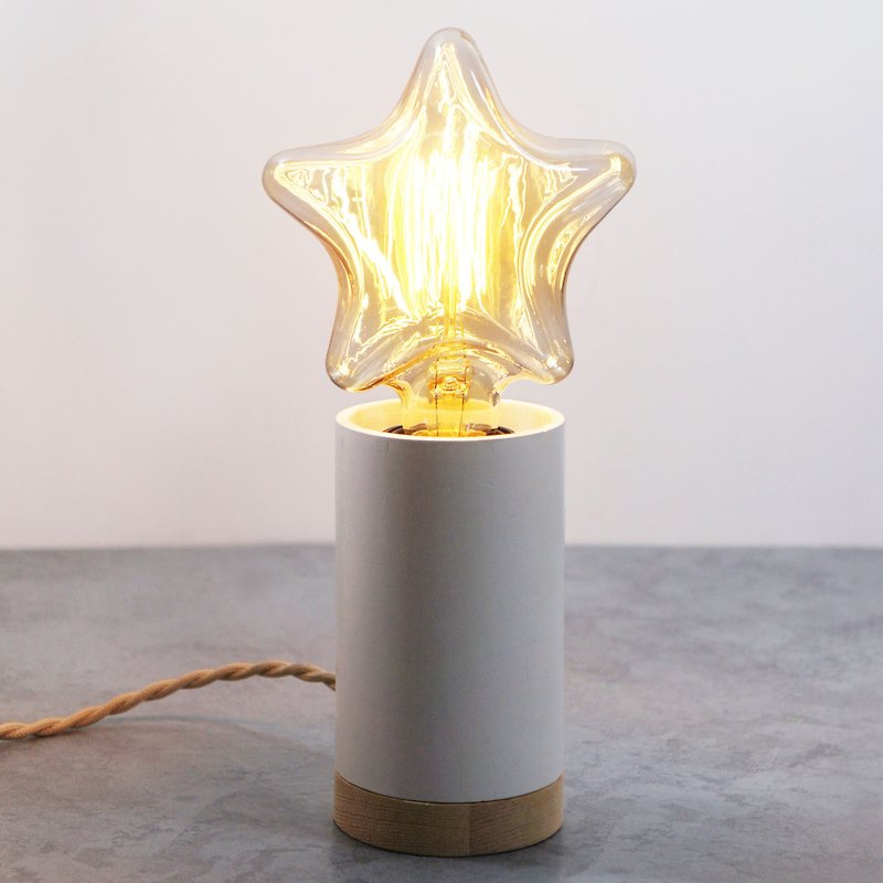 圓柱形木制小夜燈 - 含1個 星形燈泡 Edison-Style 愛迪生燈泡 - 燈具/燈飾 - 木頭 白色