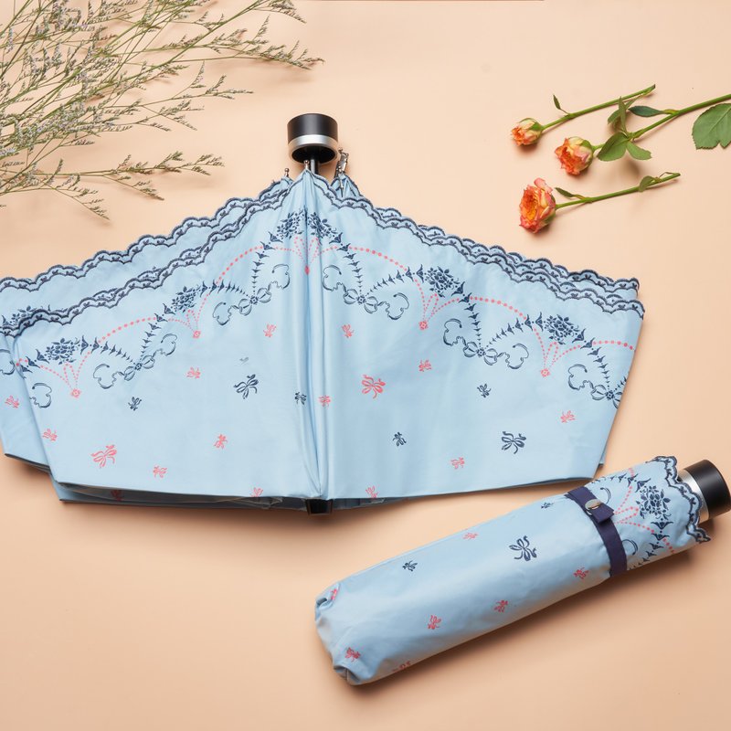 [Yuyang Workshop x the coolest in the audience] Bow embroidery tri-fold umbrella - อื่นๆ - โลหะ สีดำ