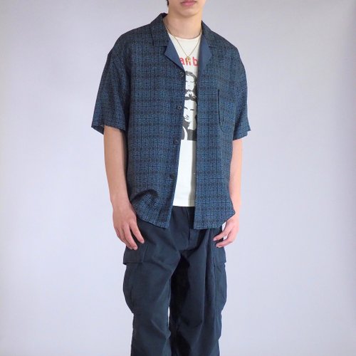 kimono-funky 【日本製造】和服翻版、半袖襯衫男式L、靛藍色、深藍色