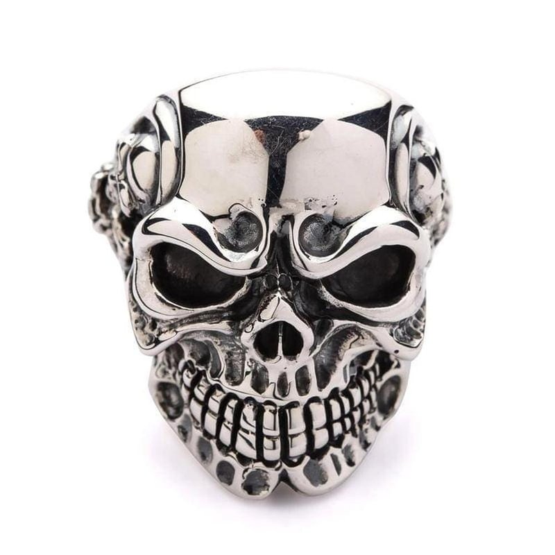 Skeleton Skull Ring – 925 Sterling Silver Handmade Biker Statement - 戒指 - 純銀 