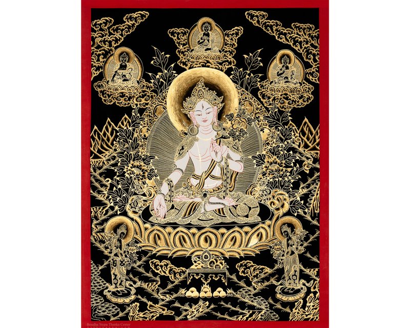 唐卡傑作 白度母的療癒與和平 - 壁貼/牆壁裝飾 - 其他材質 多色