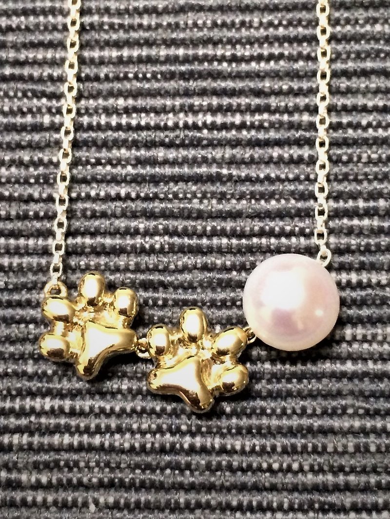 100% self-designed 14K gold cat series freshwater pearl pendant - Necklaces - Rose Gold Gold